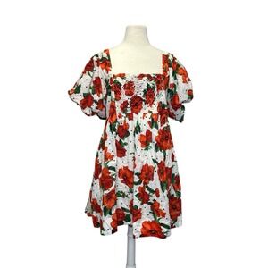 Anthropologie Maeve Square Neck Smocked‎ Babydoll Dress Large NWT Floral Red